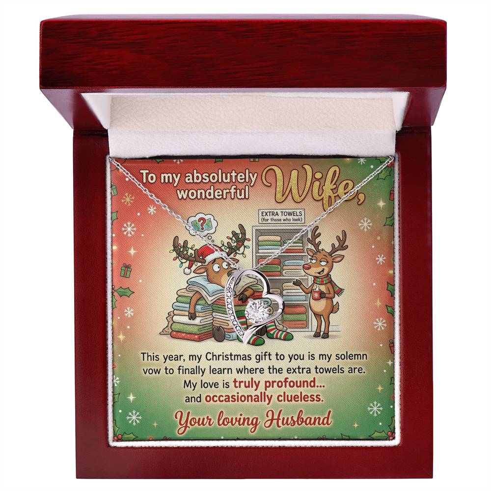 To My Wife Necklace From Husband, Funny Christmas Gift for Her - Extra Towels Joke, Love Knot Necklace-LKN33390
