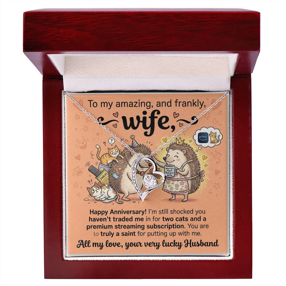 To My Wife Necklace From Husband, Happy Anniversary Gift for Wife, Funny Cat Themed Jewelry Gift, Love Knot Necklace-LKN90364