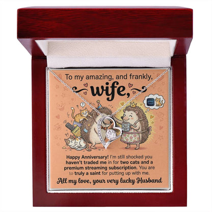 To My Wife Necklace From Husband, Happy Anniversary Gift for Wife, Funny Cat Themed Jewelry Gift, Love Knot Necklace-LKN90364