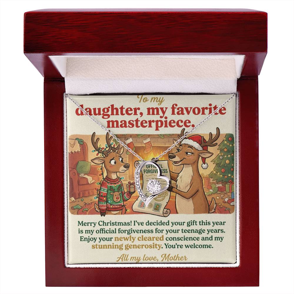 To My Daughter Necklace From Mother, Funny Christmas Gift, Official Forgiveness For Teenage Years, Gift for Daughter, Love Knot Necklace-LKN12006