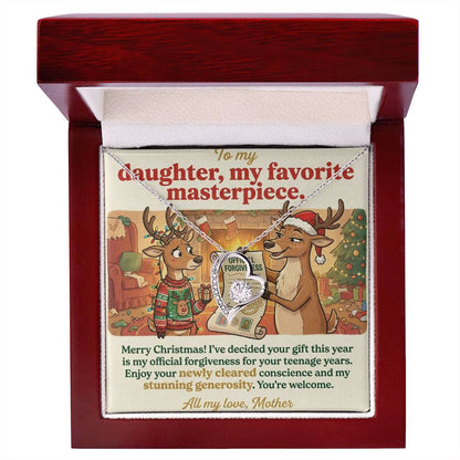 To My Daughter Necklace From Mother, Funny Christmas Gift, Official Forgiveness For Teenage Years, Gift for Daughter, Love Knot Necklace-LKN12006