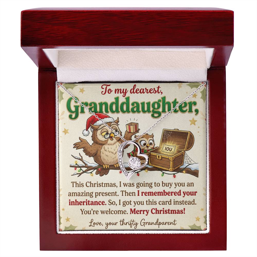 To My Granddaughter Necklace From Grandparent - Funny Christmas Gift, Thrifty Grandparent Inheritance Joke, Love Knot Necklace-LKN22401