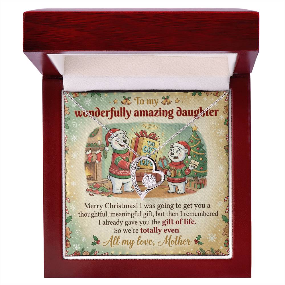 To My Daughter Necklace From Mother, Funny Christmas Gift, Mom to Daughter Holiday Present, Gift of Life Joke, Love Knot Necklace-LKN47120