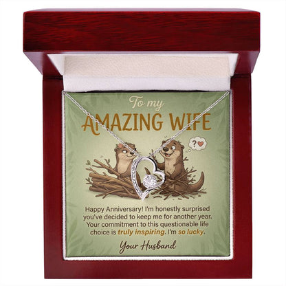 To My Wife Necklace From Husband, Funny Anniversary Gift For Her, I'm So Lucky - Love Knot Necklace-LKN13584