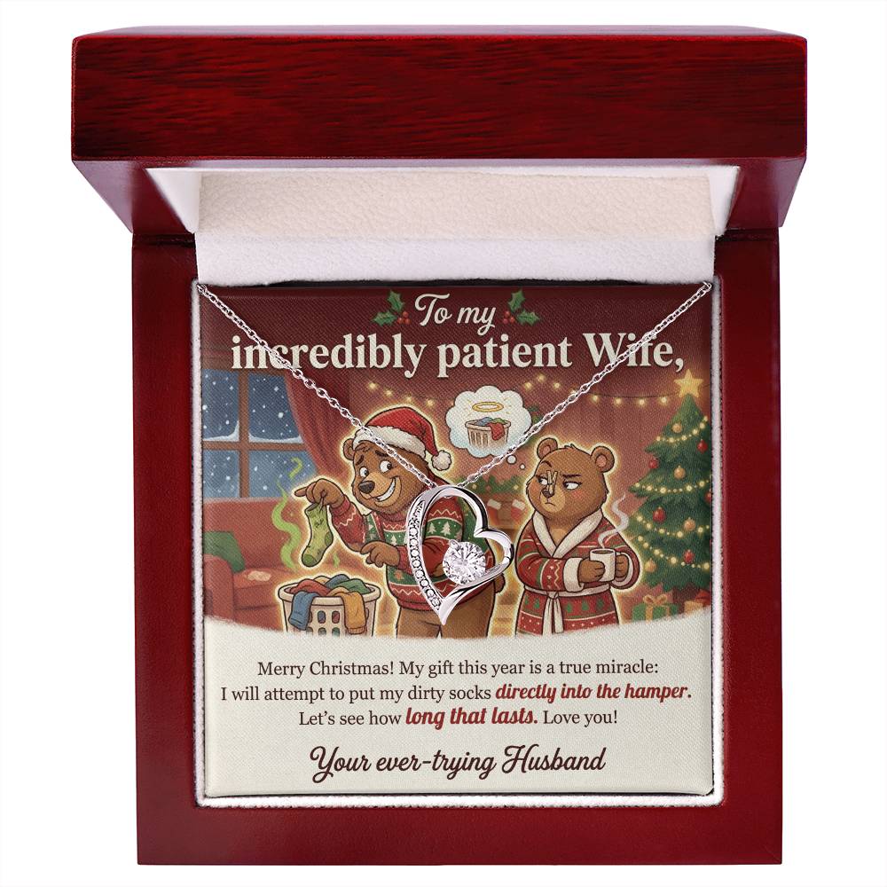 To My Incredibly Patient Wife Necklace From Husband, Funny Christmas Gift, Humorous Holiday Present - Love Knot Necklace-LKN90892