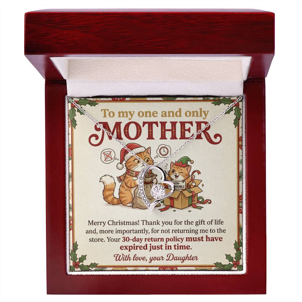 To My Mother Necklace From Daughter, Funny Christmas Gift for Mom, Birthday Present, 30-Day Return Policy Expired Joke, Love Knot Necklace-LKN84336