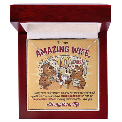 To My Wife Necklace From Husband, 10th Anniversary Gift for Her, Funny Romantic Message Card - Love Knot Necklace-LKN83800