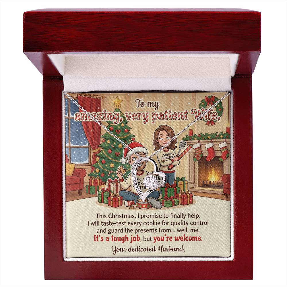 To My Wife Necklace From Husband, Funny Christmas Gift for Her, Holiday Present, Amazing Patient Wife Gift - Love Knot Necklace-LKN70058