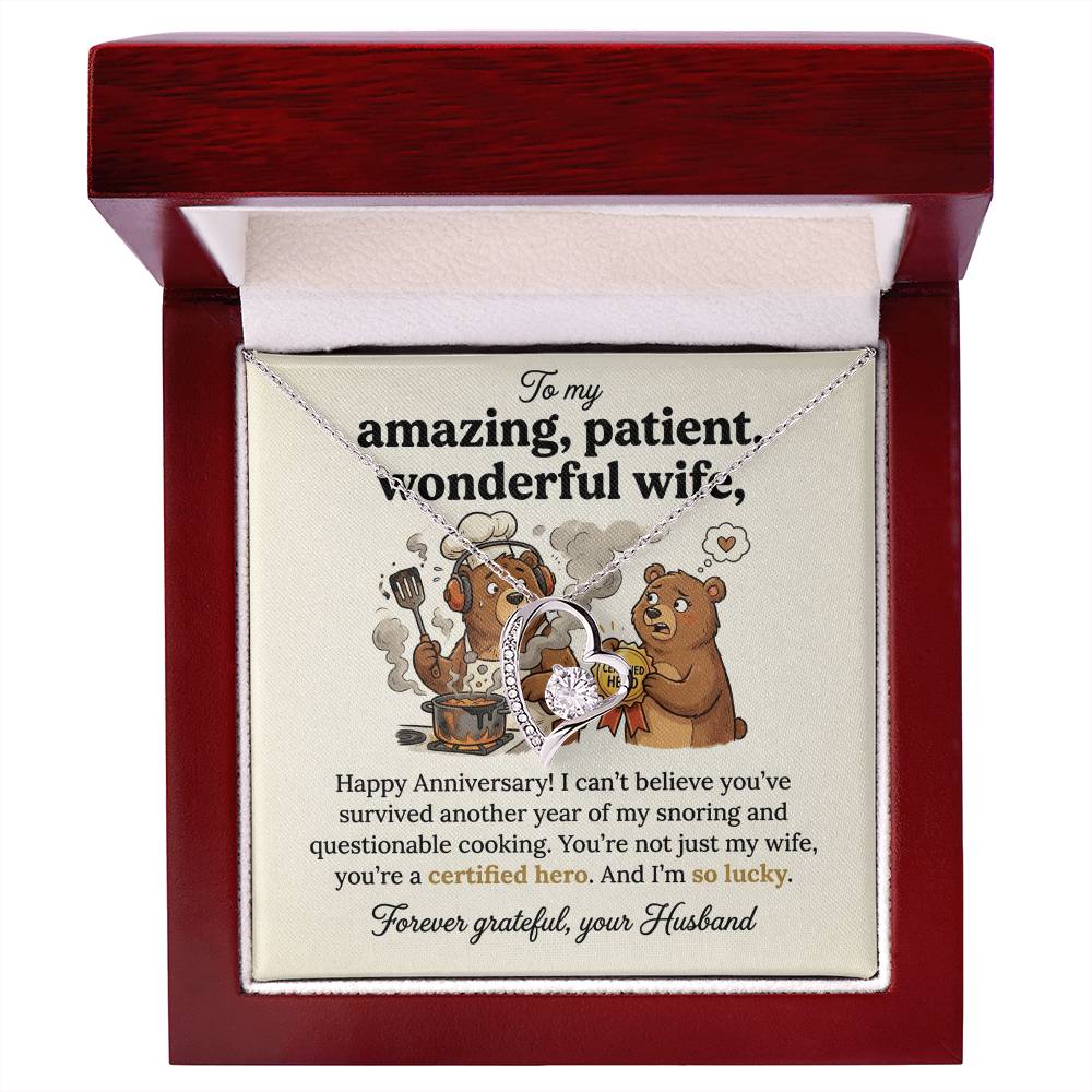 To My Wife Necklace From Husband, Funny Anniversary Gift, Certified Hero Wife Present, Love Knot Necklace-LKN59487