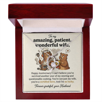 To My Wife Necklace From Husband, Funny Anniversary Gift, Certified Hero Wife Present, Love Knot Necklace-LKN59487