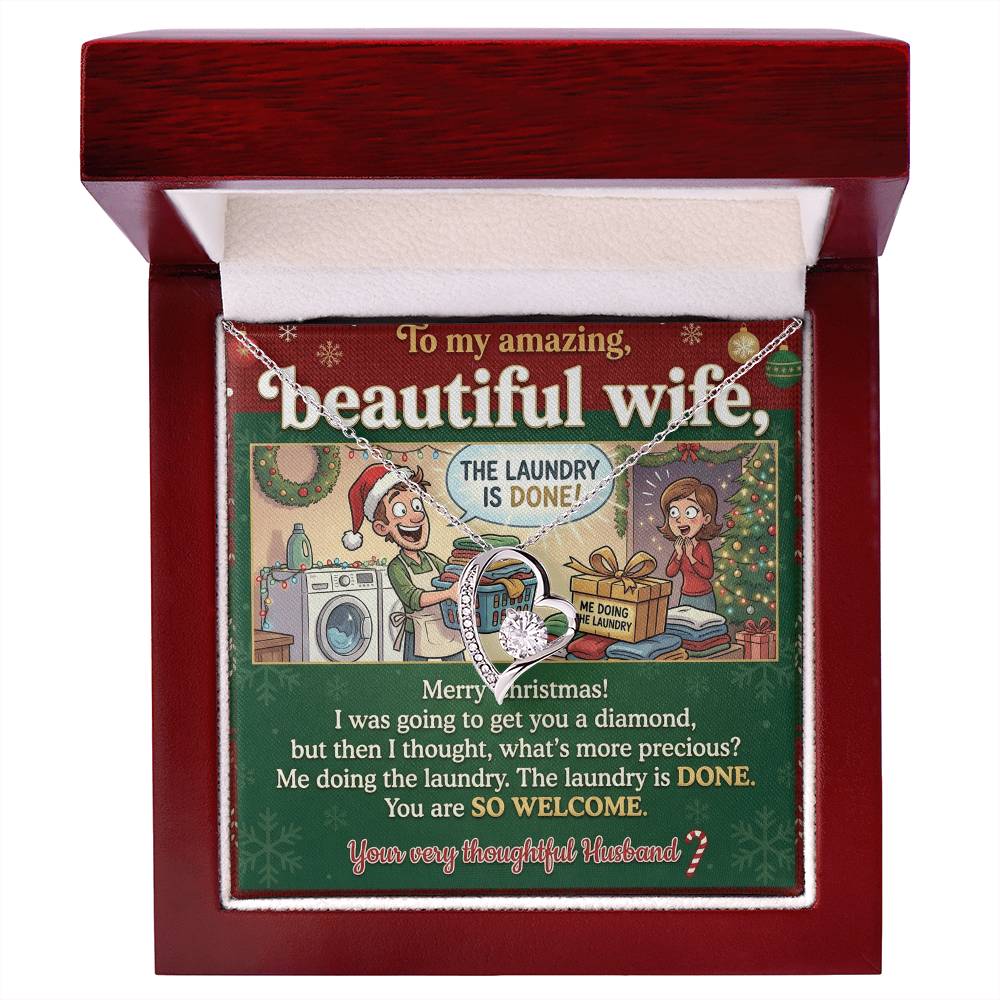 To My Wife Necklace From Husband, Funny Christmas Gift For Her, Holiday Present For Wife, Me Doing The Laundry, Love Knot Necklace-LKN50072