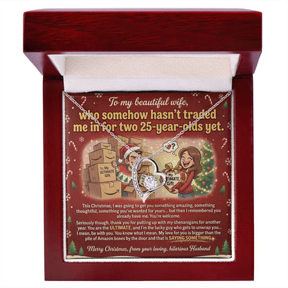 To My Wife Necklace From Husband, Funny Christmas Gift, Wife Birthday Gift, Romantic Anniversary Present - Love Knot Necklace-LKN54175