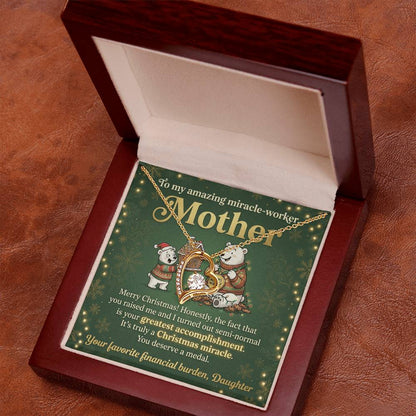 To My Mother Necklace From Daughter, Funny Christmas Gift For Mom, Miracle Worker, Love Knot Necklace-LKN32982