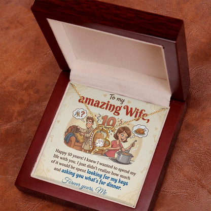 To My Wife Necklace From Me - Funny 10 Year Anniversary Gift for Her - Love Knot Necklace-LKN10687