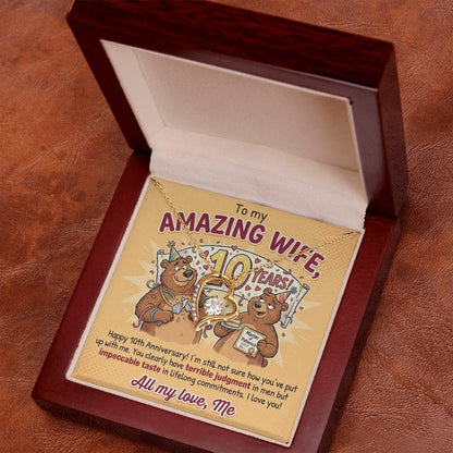 To My Wife Necklace From Husband, 10th Anniversary Gift for Her, Funny Romantic Message Card - Love Knot Necklace-LKN83800