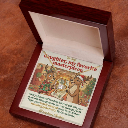 To My Daughter Necklace From Mother, Funny Christmas Gift, Official Forgiveness For Teenage Years, Gift for Daughter, Love Knot Necklace-LKN12006