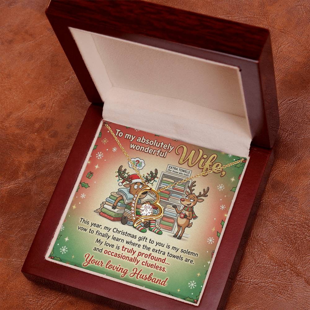 To My Wife Necklace From Husband, Funny Christmas Gift for Her - Extra Towels Joke, Love Knot Necklace-LKN33390