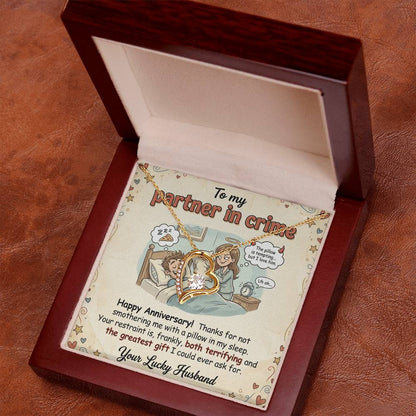 To My Partner In Crime Necklace From Husband, Funny Anniversary Gift For Wife, Love Knot Necklace-LKN96079