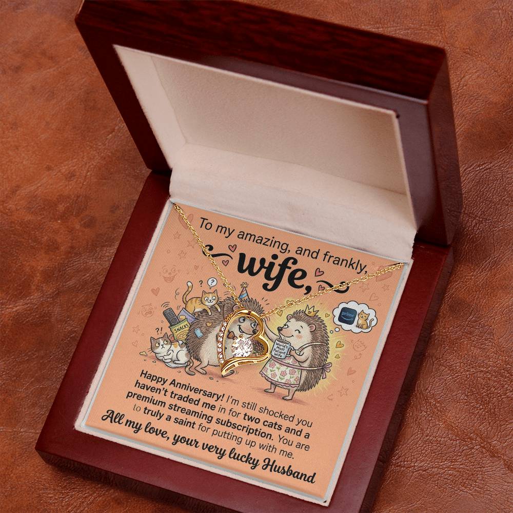 To My Wife Necklace From Husband, Happy Anniversary Gift for Wife, Funny Cat Themed Jewelry Gift, Love Knot Necklace-LKN90364