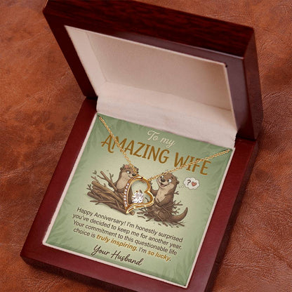 To My Wife Necklace From Husband, Funny Anniversary Gift For Her, I'm So Lucky - Love Knot Necklace-LKN13584