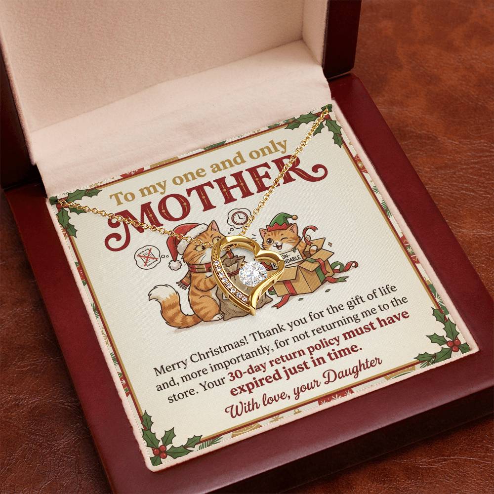 To My Mother Necklace From Daughter, Funny Christmas Gift for Mom, Birthday Present, 30-Day Return Policy Expired Joke, Love Knot Necklace-LKN84336