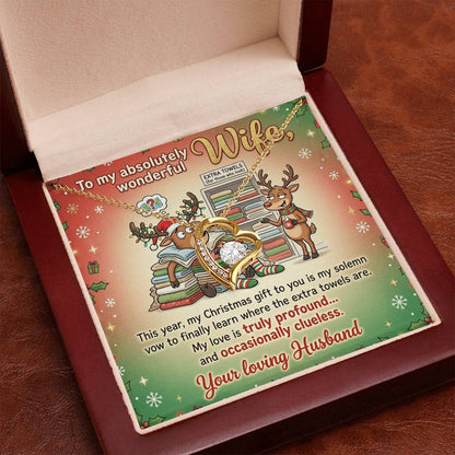 To My Wife Necklace From Husband, Funny Christmas Gift for Her - Extra Towels Joke, Love Knot Necklace-LKN33390