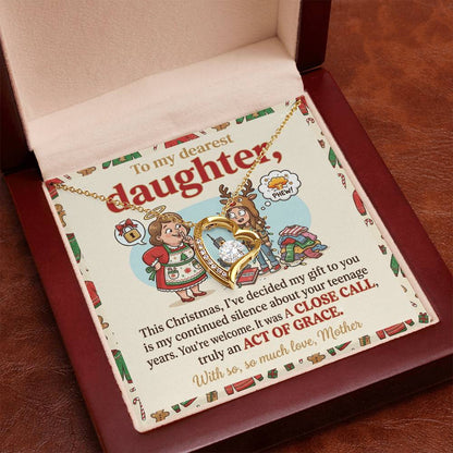 To My Daughter Necklace From Mother, Funny Christmas Gift, Hilarious Teenage Years Message, Act of Grace, Love Knot Necklace-LKN38581