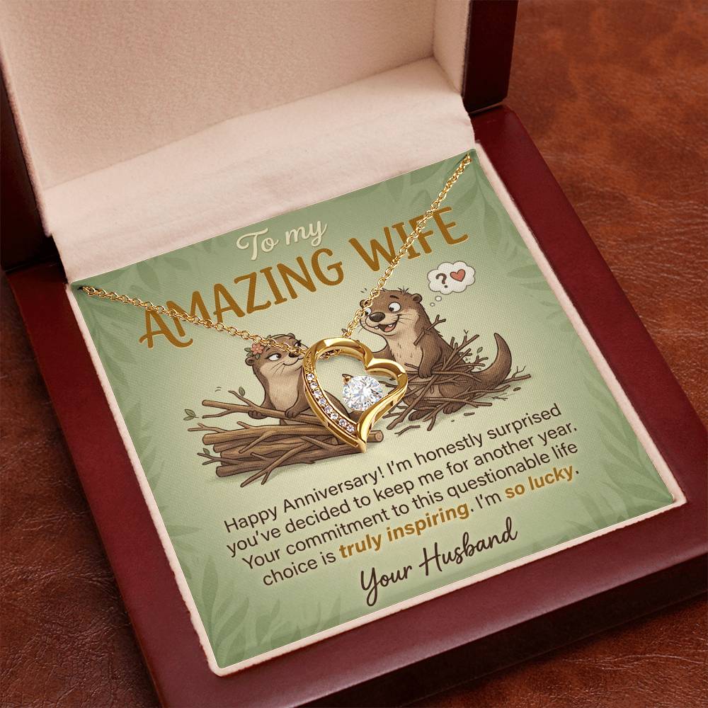 To My Wife Necklace From Husband, Funny Anniversary Gift For Her, I'm So Lucky - Love Knot Necklace-LKN13584