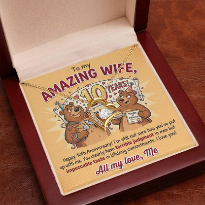 To My Wife Necklace From Husband, 10th Anniversary Gift for Her, Funny Romantic Message Card - Love Knot Necklace-LKN83800