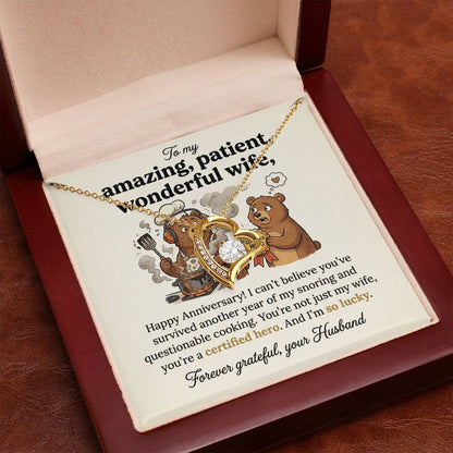 To My Wife Necklace From Husband, Funny Anniversary Gift, Certified Hero Wife Present, Love Knot Necklace-LKN59487