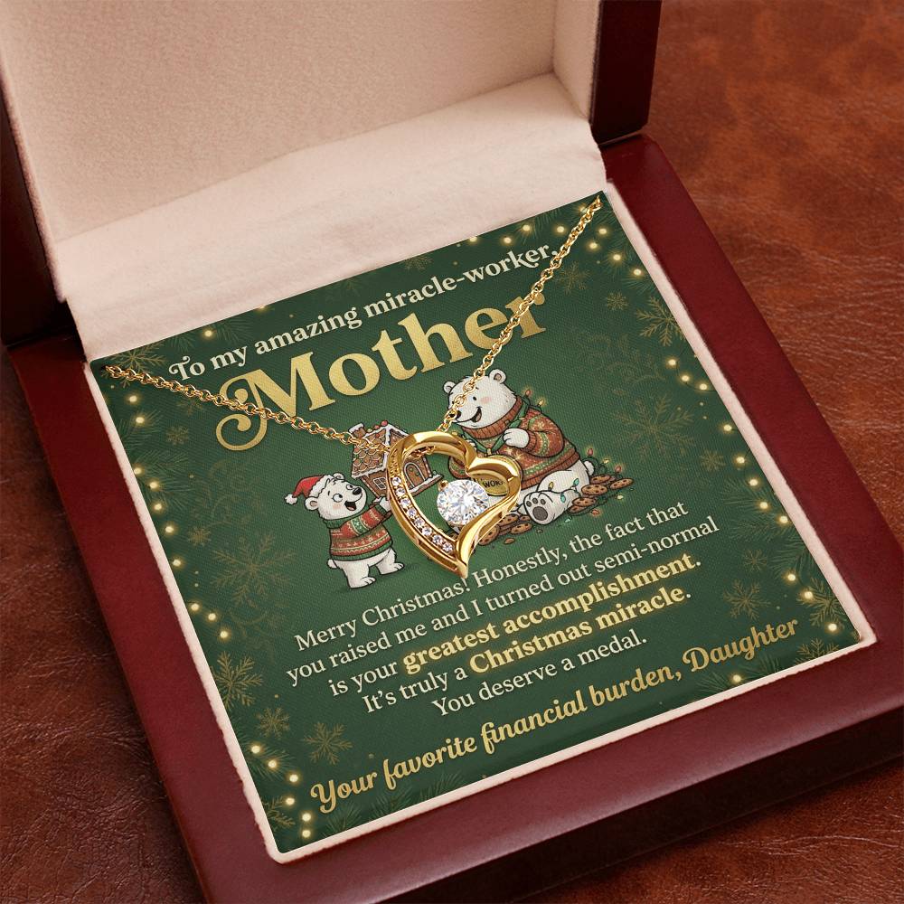 To My Mother Necklace From Daughter, Funny Christmas Gift For Mom, Miracle Worker, Love Knot Necklace-LKN32982