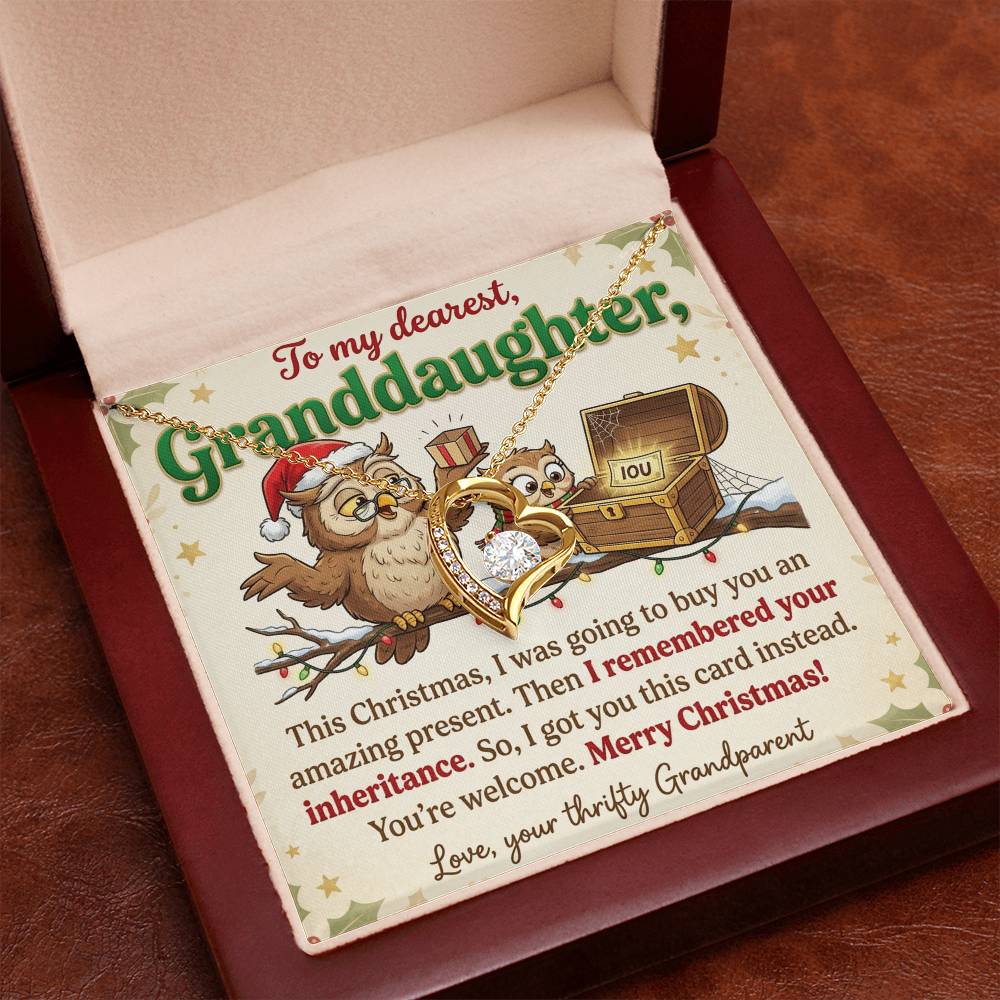 To My Granddaughter Necklace From Grandparent - Funny Christmas Gift, Thrifty Grandparent Inheritance Joke, Love Knot Necklace-LKN22401