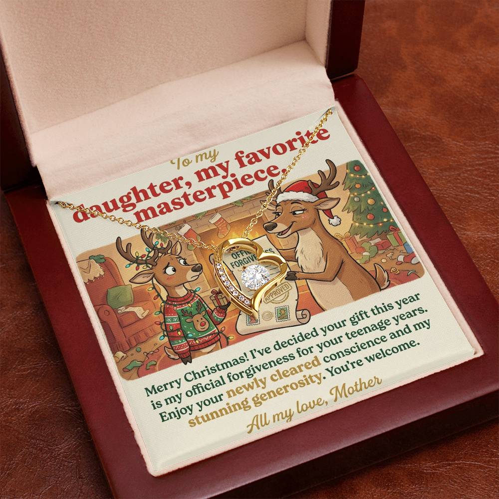 To My Daughter Necklace From Mother, Funny Christmas Gift, Official Forgiveness For Teenage Years, Gift for Daughter, Love Knot Necklace-LKN12006