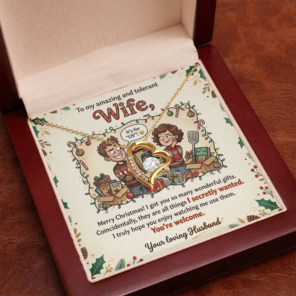 To My Wife Necklace From Husband, Funny Christmas Gift for Your Amazing and Tolerant Wife, Holiday Gift Idea, Love Knot Necklace-LKN59643