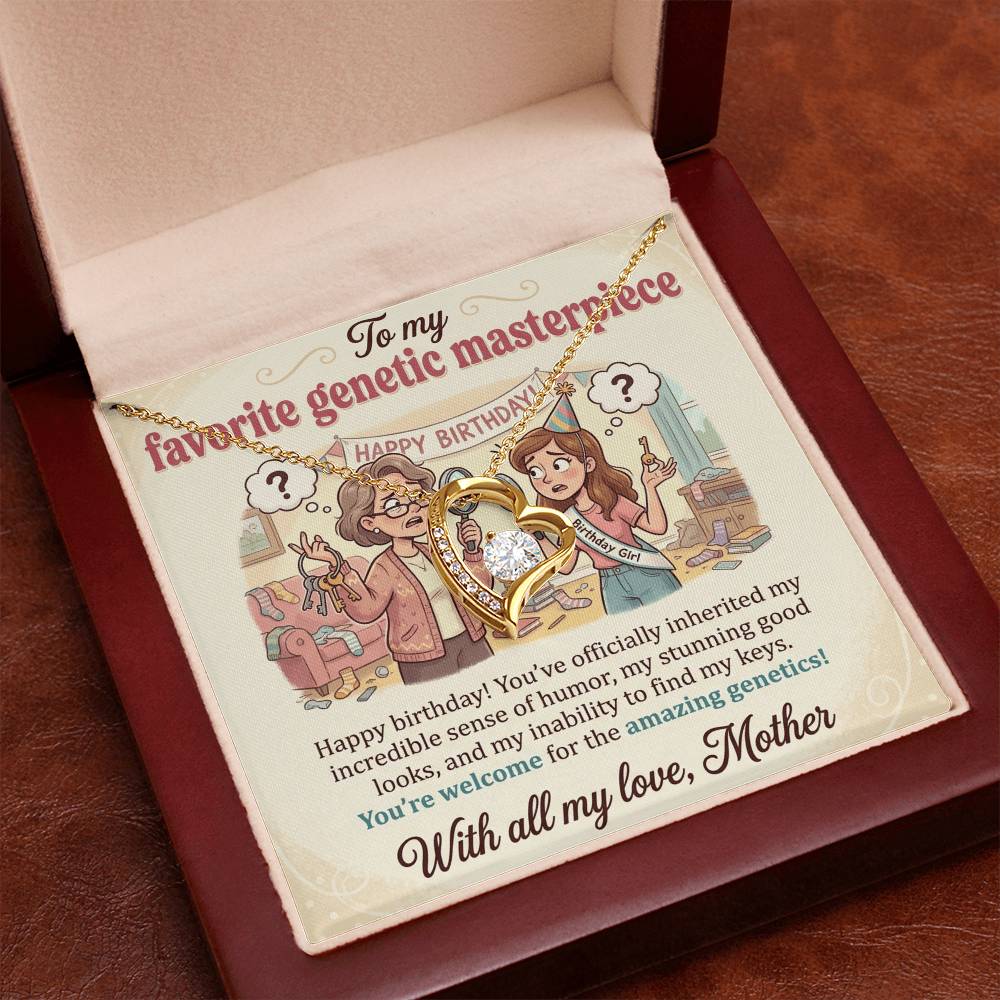 To My Daughter Necklace From Mother, Funny Happy Birthday Gift for Genetic Masterpiece, Love Knot Necklace-LKN59891