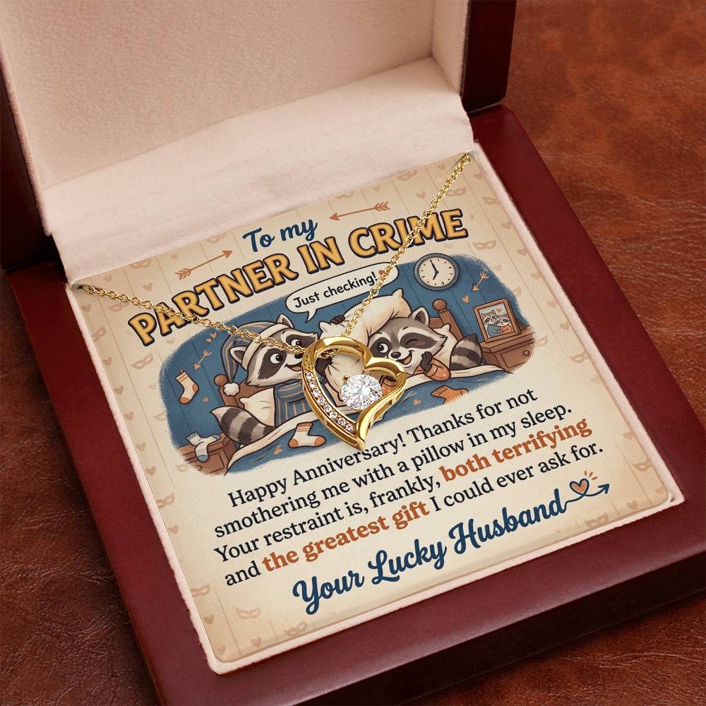 To My Partner In Crime Necklace From Husband, Funny Anniversary Gift for Wife, Romantic Husband to Wife Gift, Love Knot Necklace-LKN62891