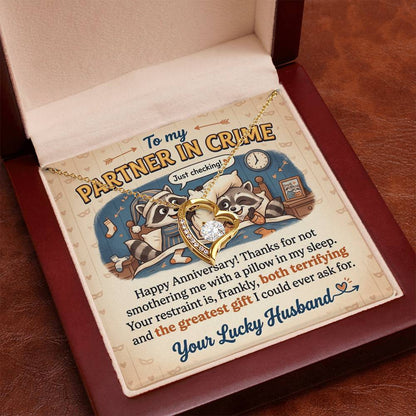 To My Partner In Crime Necklace From Husband, Funny Anniversary Gift for Wife, Romantic Husband to Wife Gift, Love Knot Necklace-LKN62891