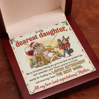 To My Dearest Daughter Necklace From Mother, Funny Christmas Gift, Humorous Xmas Present for Her, Future Success Gift, Love Knot Necklace-LKN56173