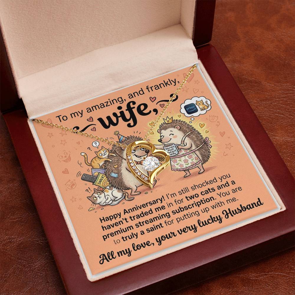To My Wife Necklace From Husband, Happy Anniversary Gift for Wife, Funny Cat Themed Jewelry Gift, Love Knot Necklace-LKN90364