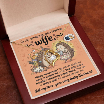 To My Wife Necklace From Husband, Happy Anniversary Gift for Wife, Funny Cat Themed Jewelry Gift, Love Knot Necklace-LKN90364