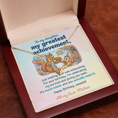 To My Daughter Necklace From Mother, Funny Birthday Gift, Humorous Daughter Gift from Mom, Happy Birthday Sweetie, Love Knot Necklace-LKN83436