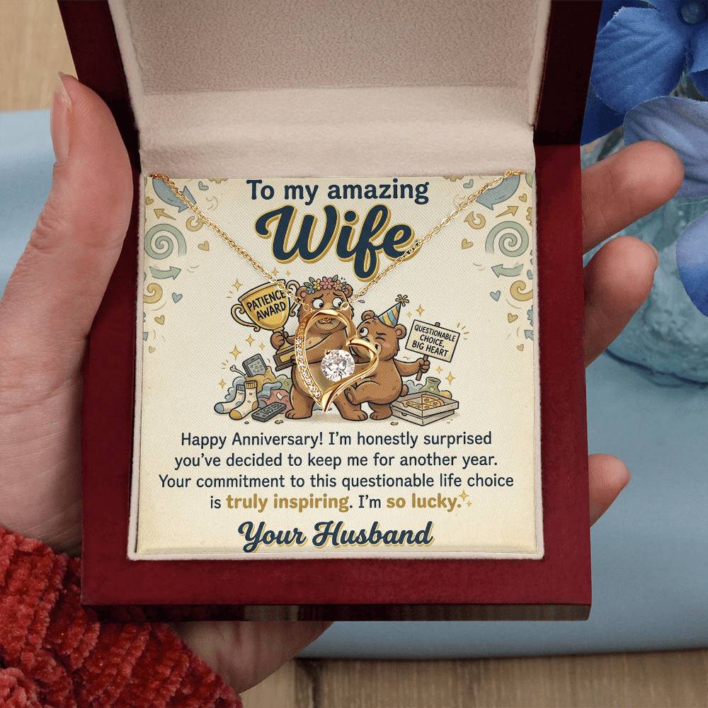 To My Wife Necklace From Husband - Funny Anniversary Gift for Her, Humorous Jewelry Gift from Hubby Love Knot Necklace-LKN44773