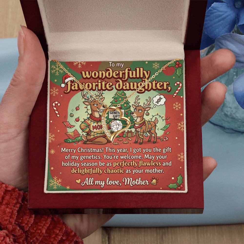 To My Daughter Necklace From Mother, Funny Christmas Gift, Holiday Gift for Daughter, Humorous Message Card, Love Knot Necklace-LKN64727