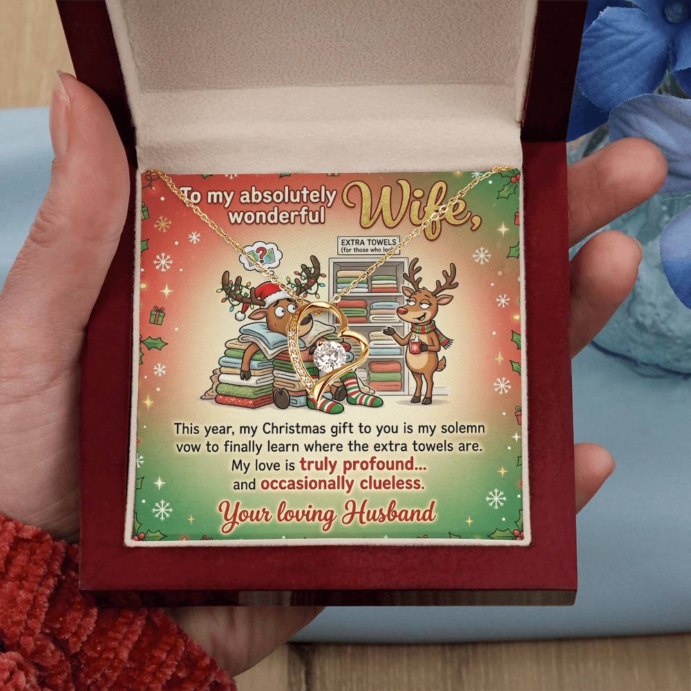 To My Wife Necklace From Husband, Funny Christmas Gift for Her - Extra Towels Joke, Love Knot Necklace-LKN33390
