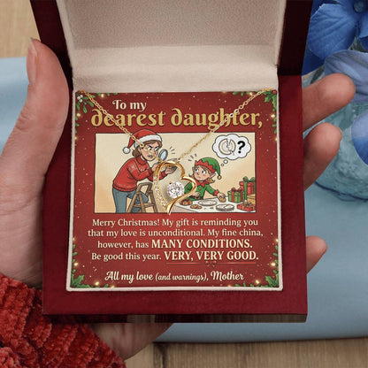 To My Daughter Necklace From Mother, Funny Christmas Gift, Unconditional Love, Holiday Present for Daughter - Love Knot Necklace-LKN99362