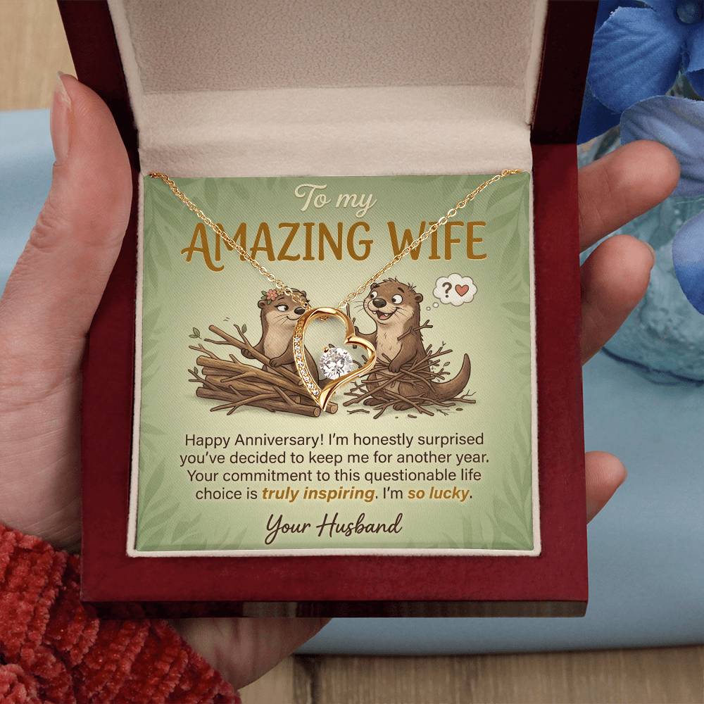 To My Wife Necklace From Husband, Funny Anniversary Gift For Her, I'm So Lucky - Love Knot Necklace-LKN13584