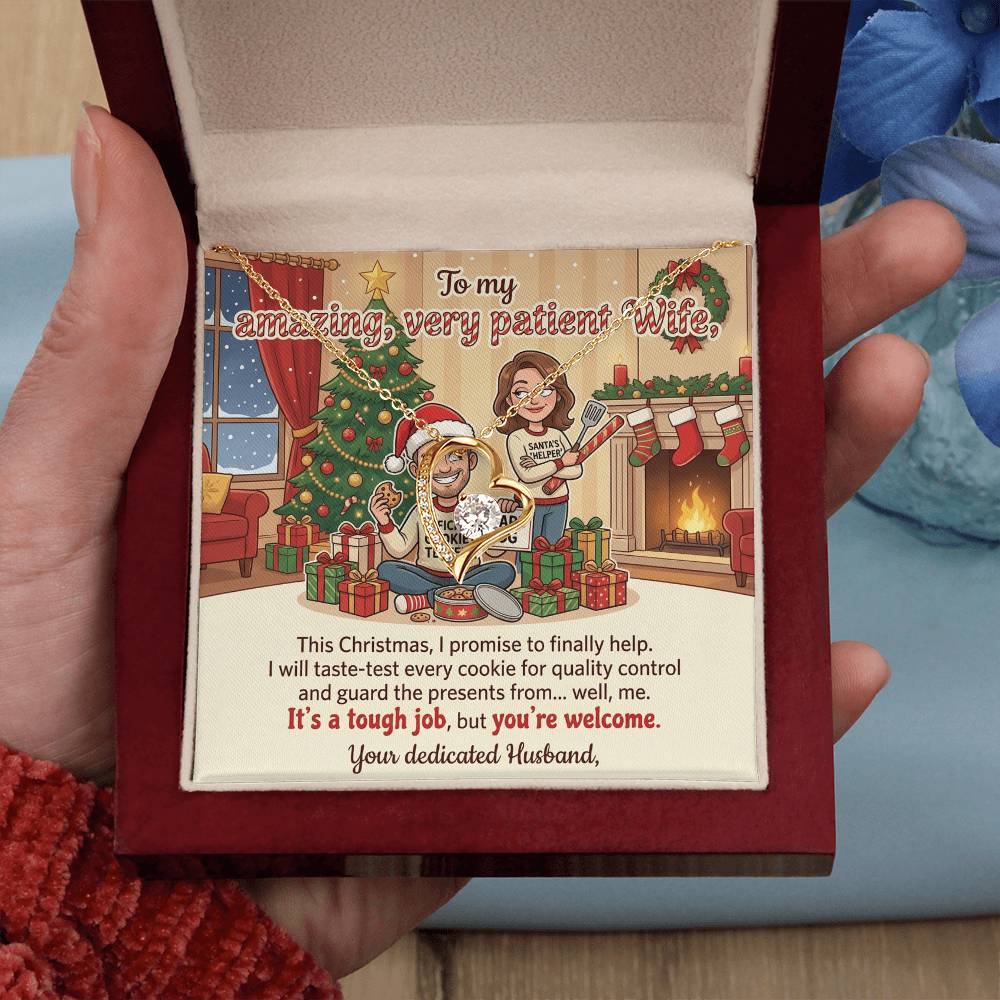 To My Wife Necklace From Husband, Funny Christmas Gift for Her, Holiday Present, Amazing Patient Wife Gift - Love Knot Necklace-LKN70058