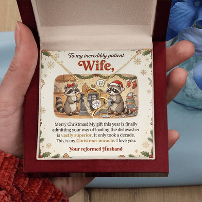 To My Wife Necklace From Husband, Funny Christmas Gift for My Patient Wife, Holiday Present - Love Knot Necklace-LKN74032