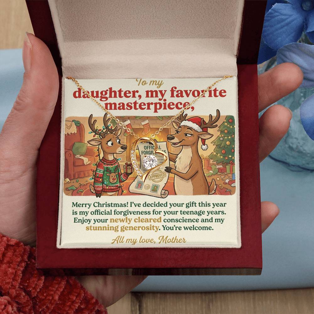 To My Daughter Necklace From Mother, Funny Christmas Gift, Official Forgiveness For Teenage Years, Gift for Daughter, Love Knot Necklace-LKN12006