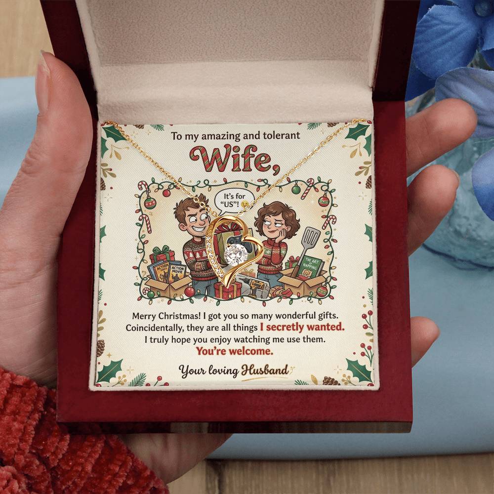 To My Wife Necklace From Husband, Funny Christmas Gift for Your Amazing and Tolerant Wife, Holiday Gift Idea, Love Knot Necklace-LKN59643